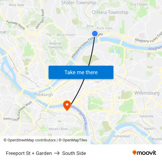 Freeport St + Garden to South Side map
