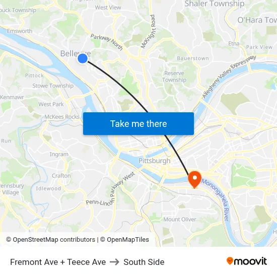 Fremont Ave + Teece Ave to South Side map