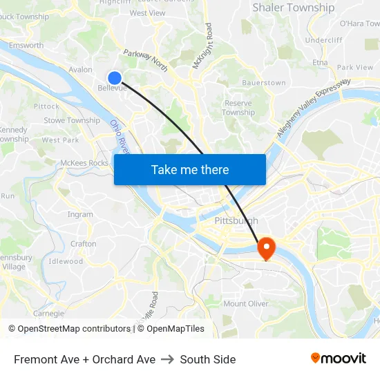 Fremont Ave + Orchard Ave to South Side map