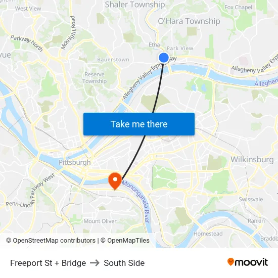 Freeport St + Bridge to South Side map
