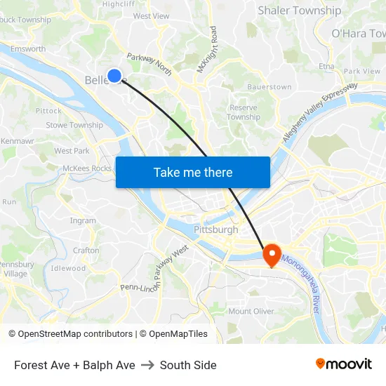 Forest Ave + Balph Ave to South Side map