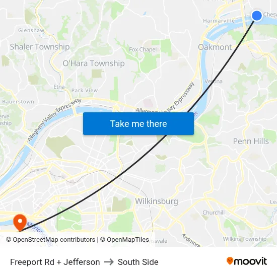 Freeport Rd + Jefferson to South Side map