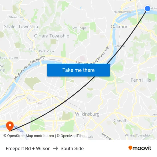 Freeport Rd + Wilson to South Side map