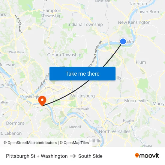 Pittsburgh St + Washington to South Side map