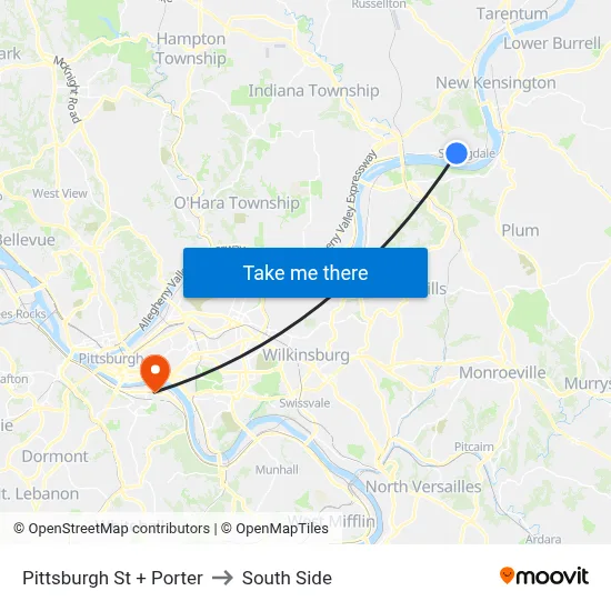 Pittsburgh St + Porter to South Side map