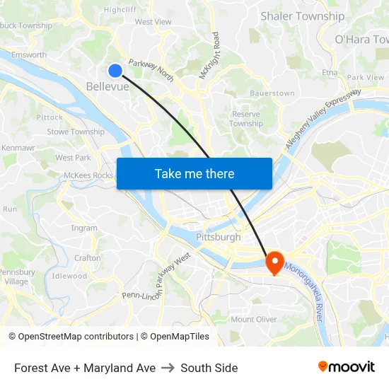 Forest Ave + Maryland Ave to South Side map