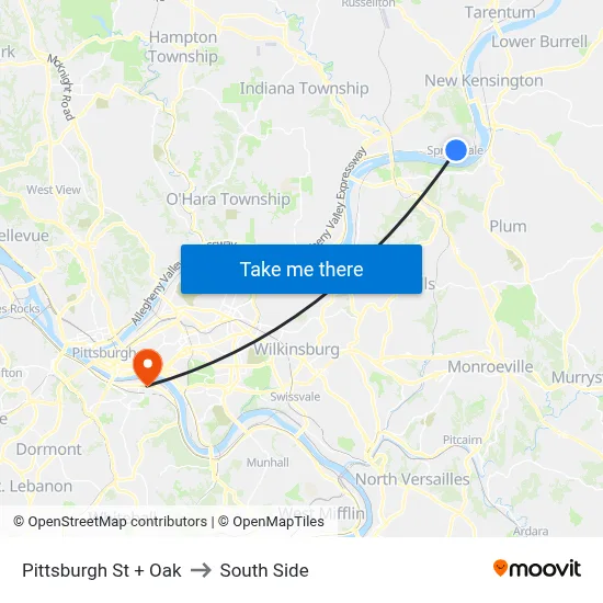 Pittsburgh St + Oak to South Side map