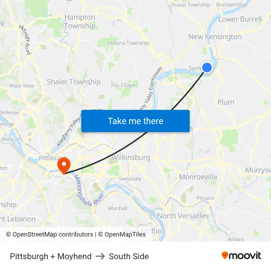 Pittsburgh + Moyhend to South Side map