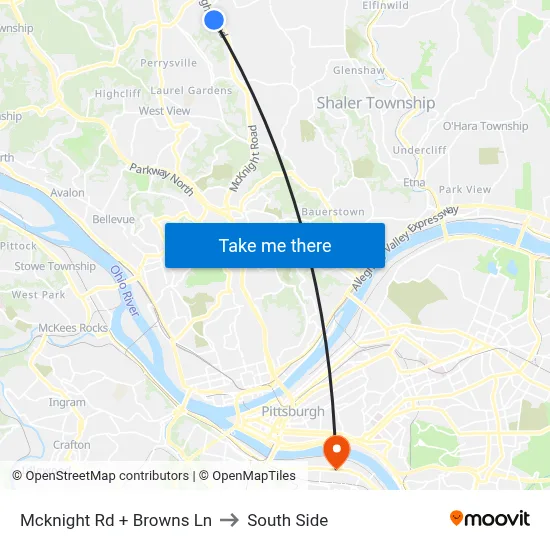 Mcknight Rd + Browns Ln to South Side map