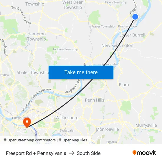 Freeport Rd + Pennsylvania to South Side map