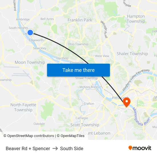 Beaver Rd + Spencer to South Side map