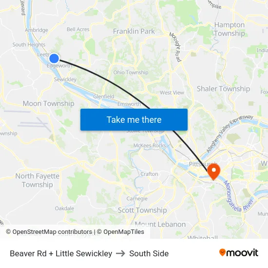 Beaver Rd + Little Sewickley to South Side map
