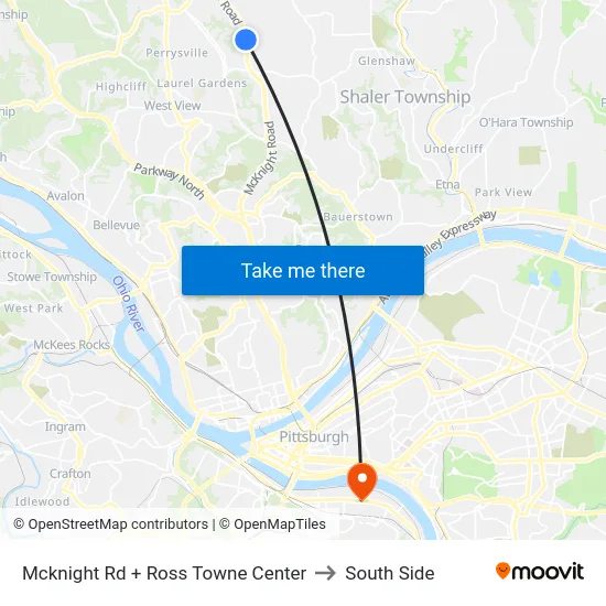 Mcknight Rd + Ross Towne Center to South Side map