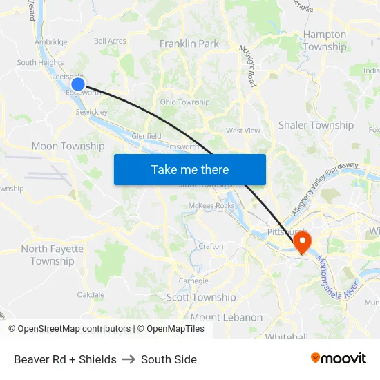Beaver Rd + Shields to South Side map