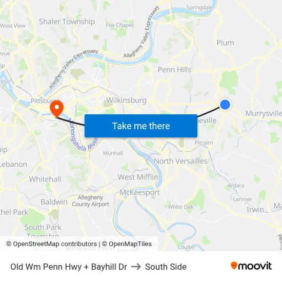 Old Wm Penn Hwy + Bayhill Dr to South Side map