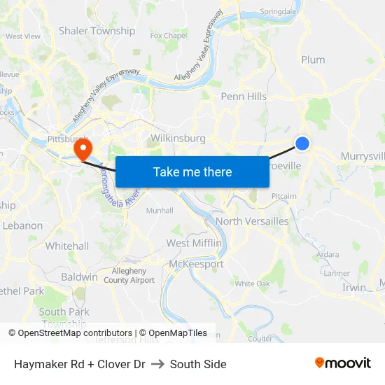 Haymaker Rd + Clover Dr to South Side map