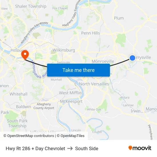 Hwy Rt 286 + Day Chevrolet to South Side map