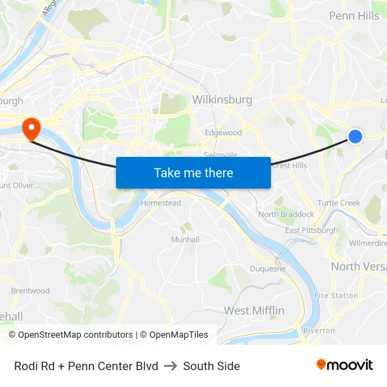 Rodi Rd + Penn Center Blvd to South Side map