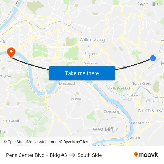 Penn Center Blvd + Bldg #3 to South Side map