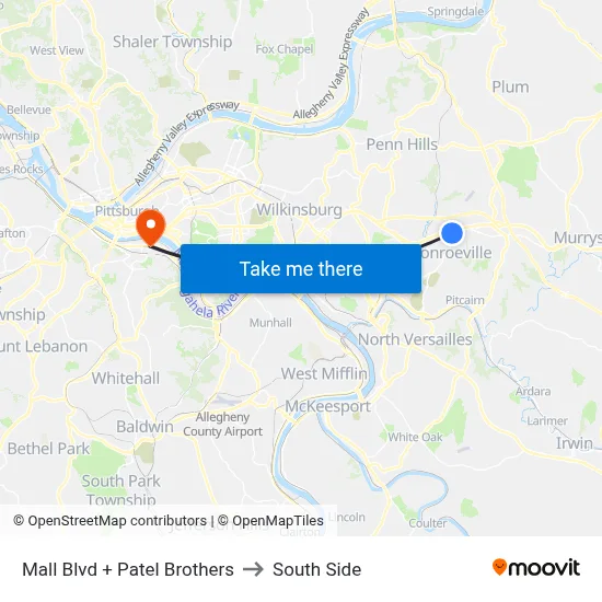 Mall Blvd + Patel Brothers to South Side map