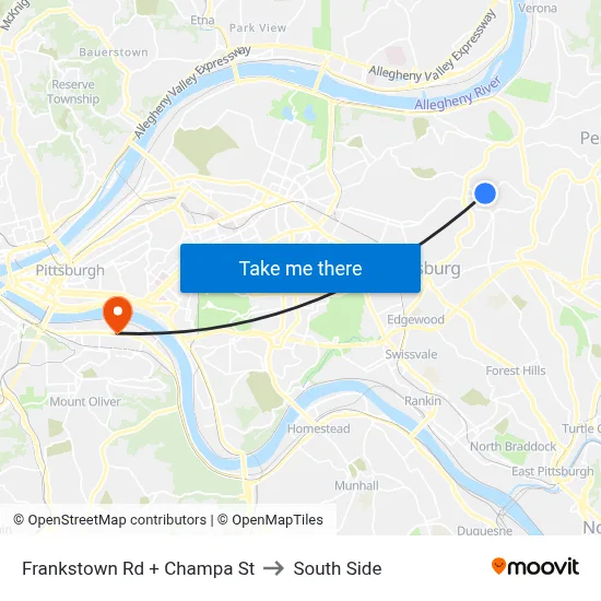 Frankstown Rd + Champa St to South Side map