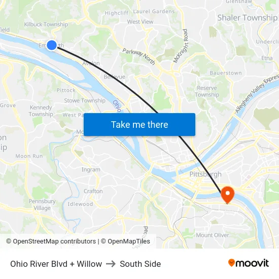 Ohio River Blvd + Willow to South Side map