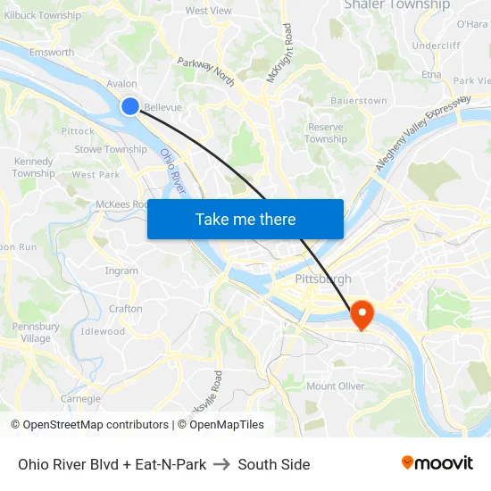 Ohio River Blvd + Eat-N-Park to South Side map