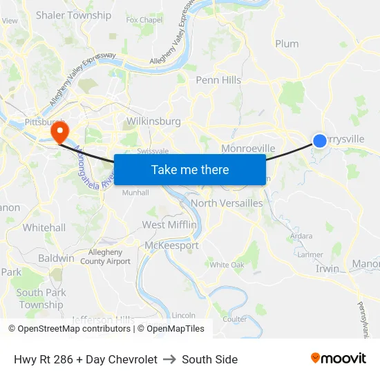 Hwy Rt 286 + Day Chevrolet to South Side map