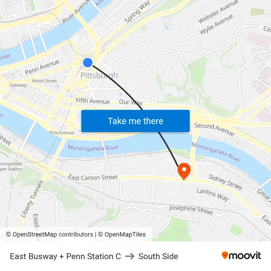 East Busway + Penn Station C to South Side map