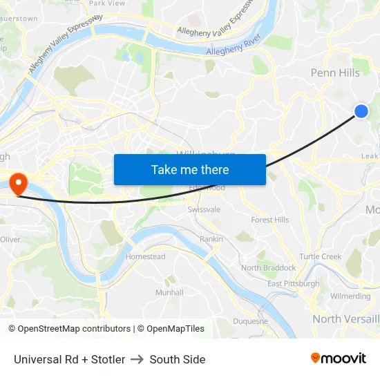 Universal Rd + Stotler to South Side map