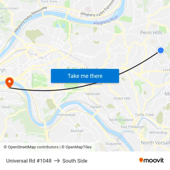 Universal Rd #1048 to South Side map