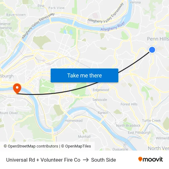 Universal Rd + Volunteer Fire Co to South Side map