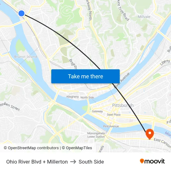 Ohio River Blvd + Millerton to South Side map