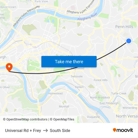Universal Rd + Frey to South Side map