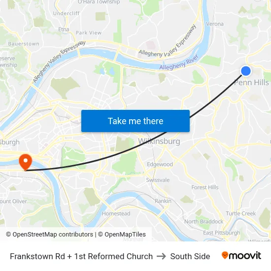 Frankstown Rd + 1st Reformed Church to South Side map