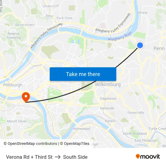 Verona Rd + Third St to South Side map