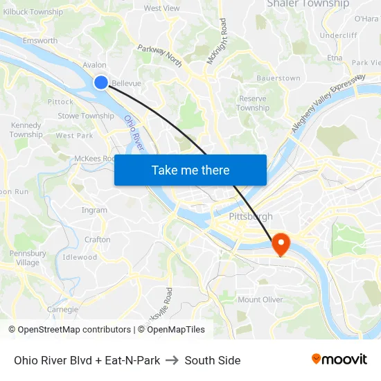 Ohio River Blvd + Eat-N-Park to South Side map