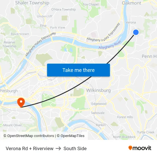 Verona Rd + Riverview to South Side map