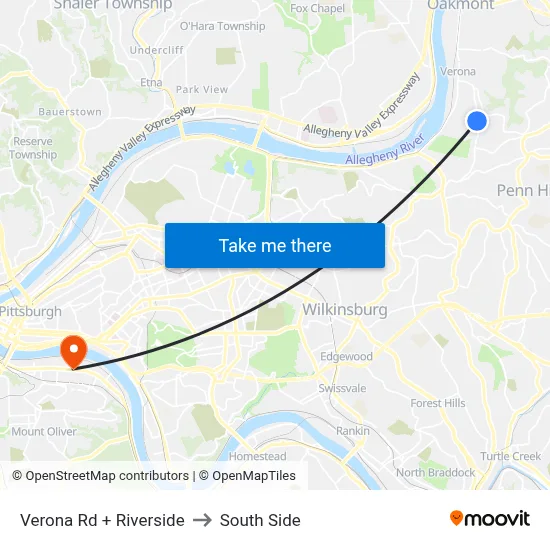Verona Rd + Riverside to South Side map