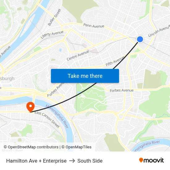 Hamilton Ave + Enterprise to South Side map