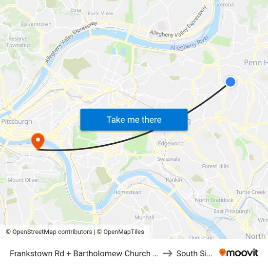 Frankstown Rd + Bartholomew Church Dr to South Side map