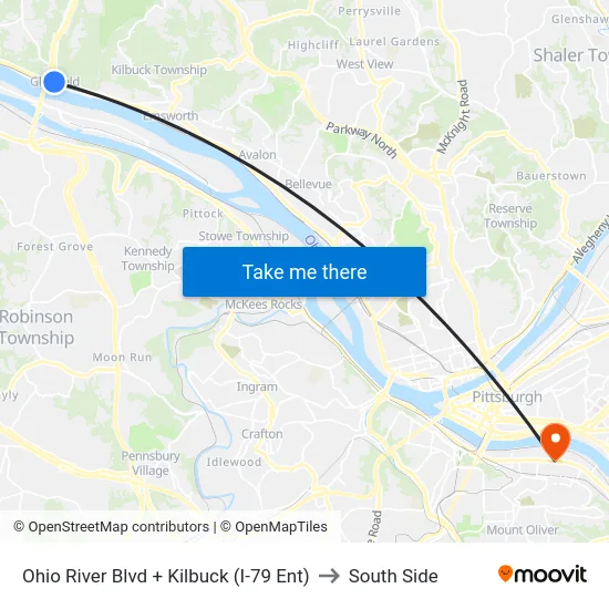 Ohio River Blvd + Kilbuck (I-79 Ent) to South Side map