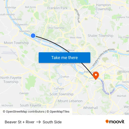 Beaver St + River to South Side map