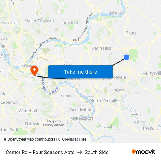 Center Rd + Four Seasons Apts to South Side map