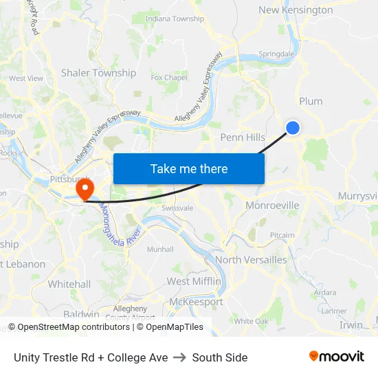 Unity Trestle Rd + College Ave to South Side map