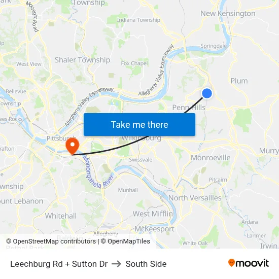 Leechburg Rd + Sutton Dr to South Side map