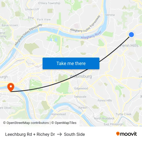 Leechburg Rd + Richey Dr to South Side map
