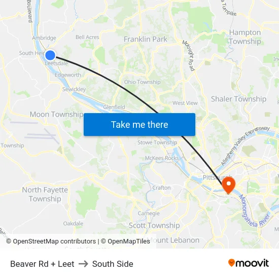 Beaver Rd + Leet to South Side map