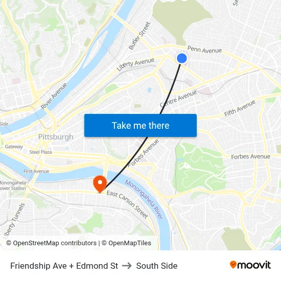 Friendship Ave + Edmond St to South Side map