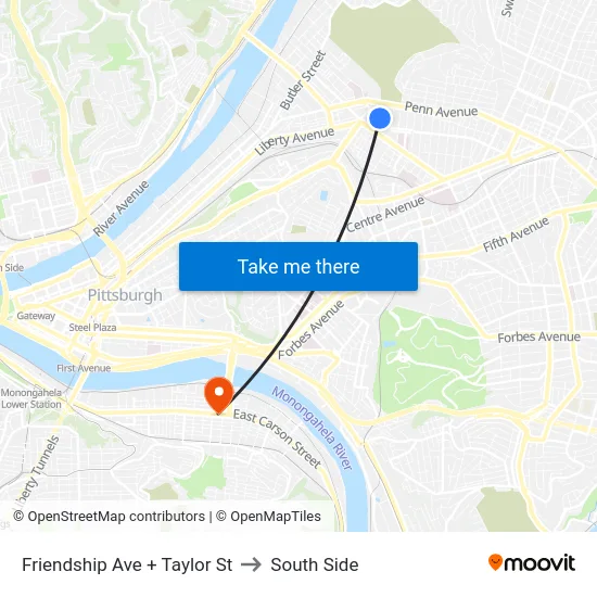 Friendship Ave + Taylor St to South Side map